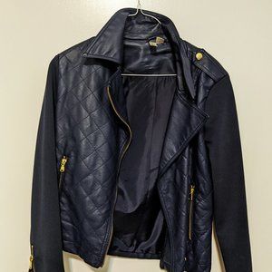 FOREVER 21 "BADDIE" NAVY LEATHER JACKET